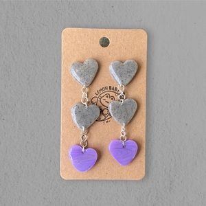 Handmade Lavender Purple and Speckled Grey Polymer Clay Earrings - Dainty Hearts
